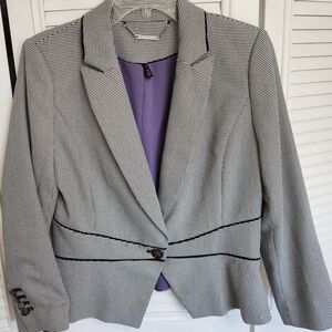 White House Black Market Black and White Blazer with Peplum Detail